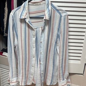 Women's Multicolor Striped Button-Down Shirt